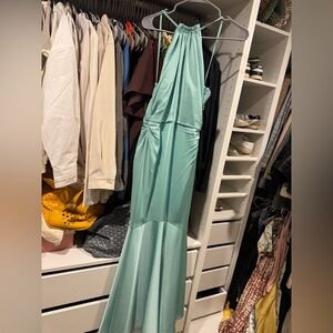 Amur halter Mint Satin Maxi Dress 4